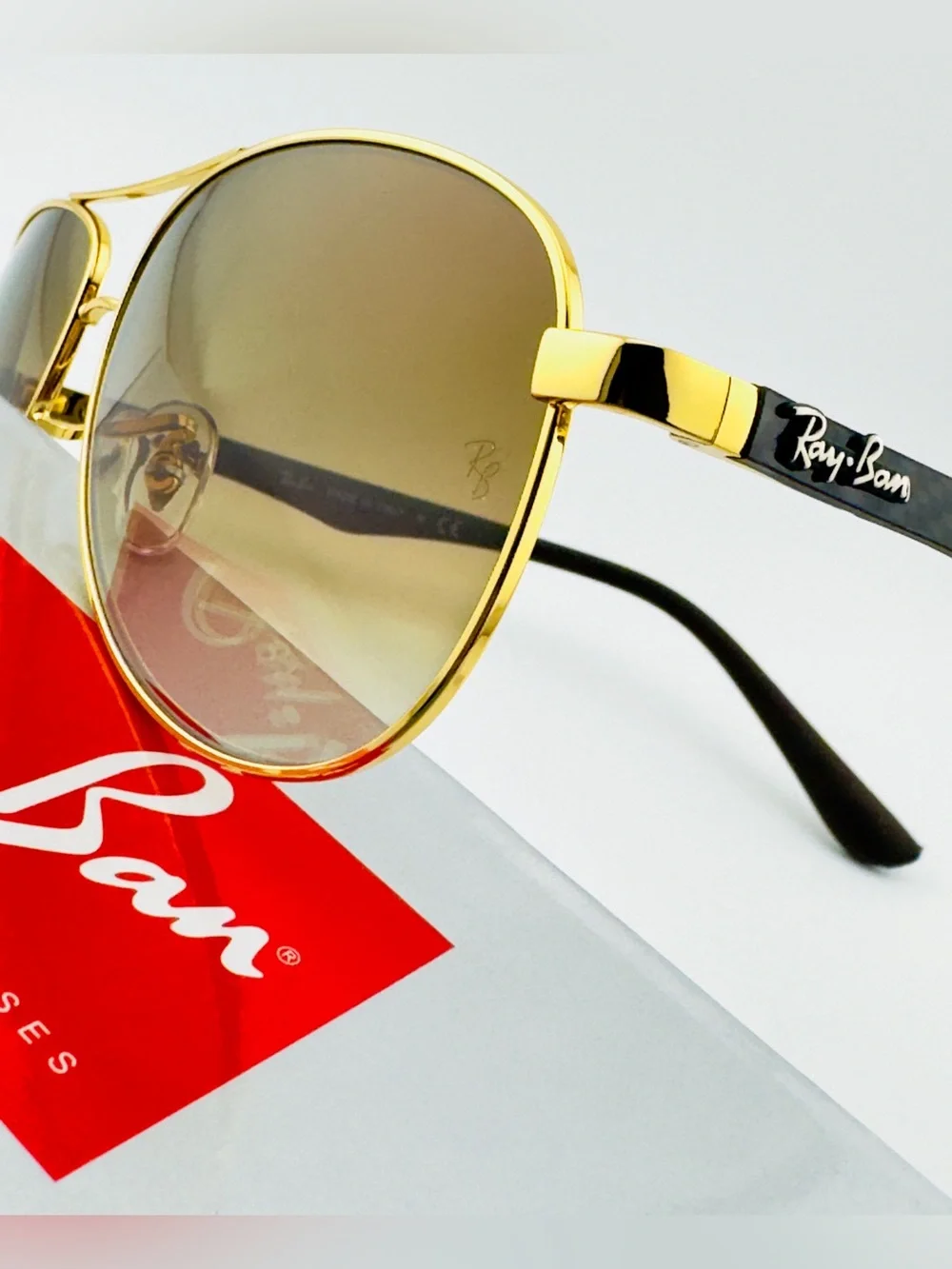Ray-Ban Scuderia Ferrari Sunglasses RB8313M Gold Frame Brown Gradient Lenses New